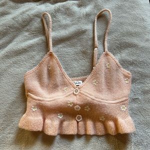 For Love & Lemons Embroidered Buds Daisy Knit Top